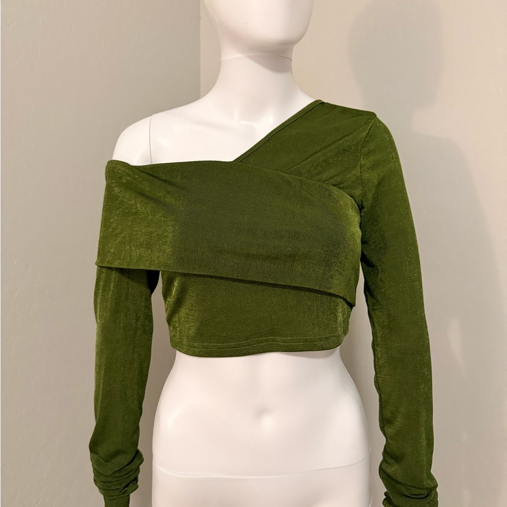 Cider Asymmetrical Olive Crop Top